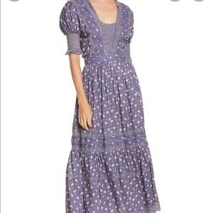 Loveshackfancy Ayla Floral Midi Dress Navy Blue Ditsy Floral Size 4 Free People